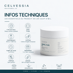 Infos techniques du masque bi-argile MINERAL-PURE 03 CELVESSIA : type de peau, contenance, temps de pose, fréquence